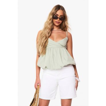 boohoo Femmes Cami en Popeline Puffball | Sauge | Taille: 36