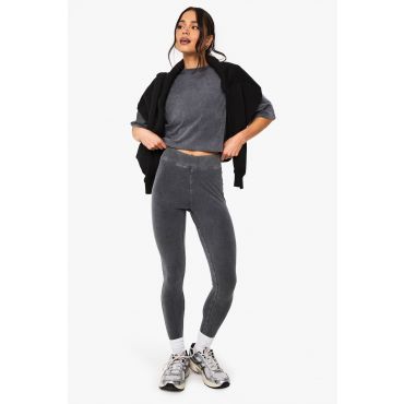 boohoo Femmes Legging Taille Haute Effet Acid Wash | Anthracite | Taille: 34