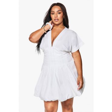 boohoo Femmes Robe Mini en Popeline a Panneaux et a Ourlet a Bulles | Blanc | Taille: 52