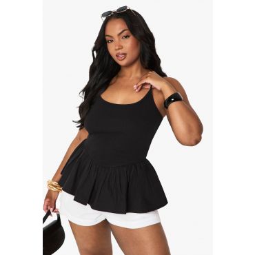 boohoo Femmes Plus Top a Peplum en Melange de Tissus | Noir | Taille: 52