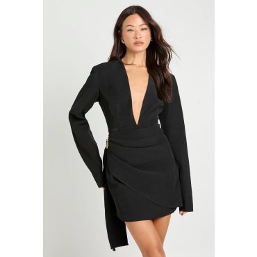 boohoo Femmes Robe Cache-Cœur Tall avec Ornement Corsage | Noir | Taille: 36