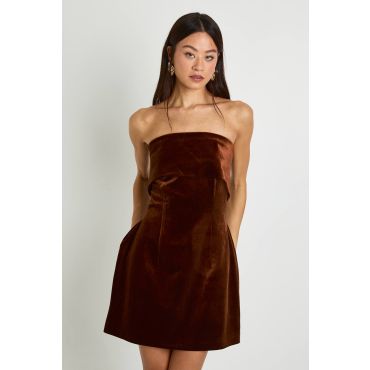 boohoo Femmes Robe Courte en Crepe a Encolure Bardot en Velours pour Grande Taille | Chocolat | Taille: 38