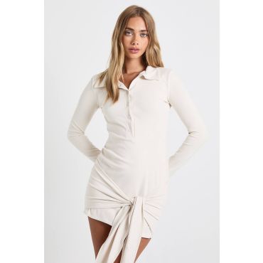 boohoo Femmes Robe Chemise Portefeuille Froncee a Boutons, Au Toucher Ultra Doux | Creme | Taille: 38