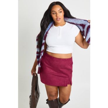 boohoo Femmes Plus Jupe-Short Portefeuille en Suede | Bourgogne | Taille: 44