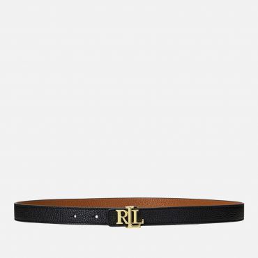 Lauren Ralph Lauren Women's Reversible 20 Skinny Belt - Black/Lauren Tan - L