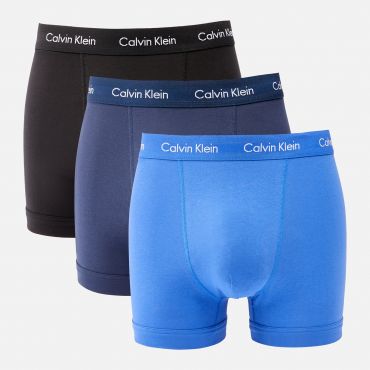 Calvin Klein Men's Cotton Stretch 3-Pack Trunks - Black/Blue/Blue - XL