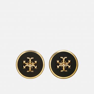 Tory Burch Women's Kira Enamel Circle-Stud Earring - Tory Gold/Black