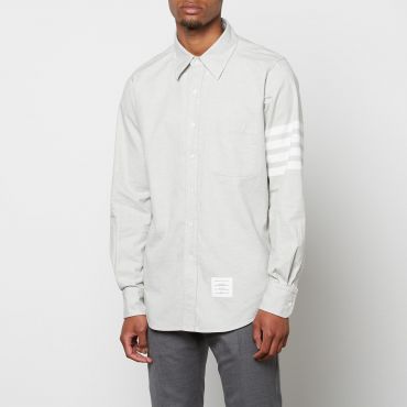 Thom Browne Men's 4-Bar Straight Fit Flannel Shirt - Medium Grey - 3/L
