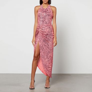 In the Mood for Love Peres Zebra-Print Embellished Mesh Maxi Dress - L