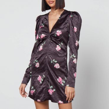 Ganni Floral-Print Crinkled Satin Mini Dress - EU 38/UK 10