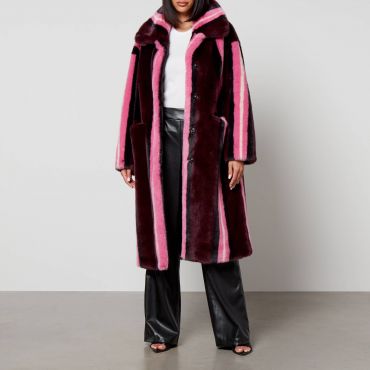 Jakke Kelly Striped Faux Fur Coat - L