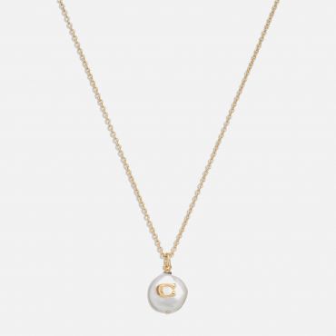 Coach Coin C Faux Pearl Short Pendant Necklace