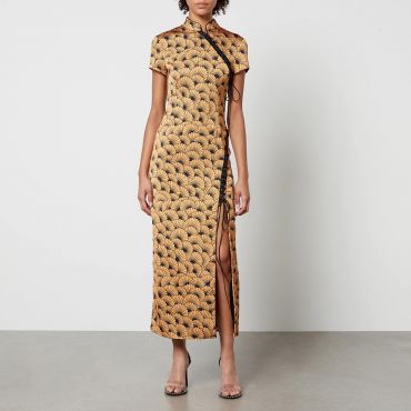 De La Vali Trapeze Printed Satin Midi Dress - UK 6