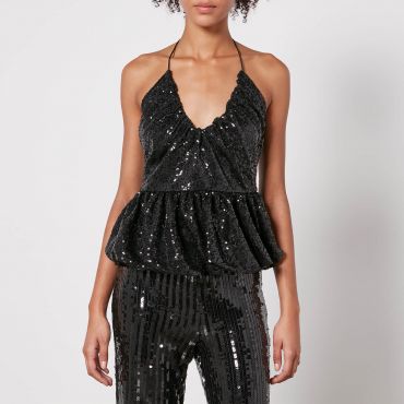 Rotate Birger Christensen Sequinned Mesh Halterneck Top - DK 38/UK 10