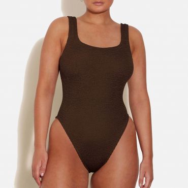 Hunza G Square Neck Metallic Seersucker Swimsuit