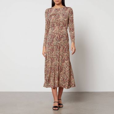 Rixo Cerise Leopard-Print Jersey Midi Dress - UK 18
