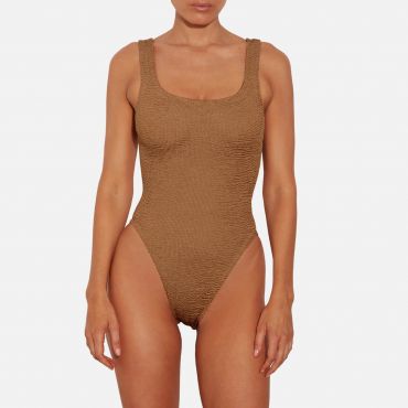 Hunza G Square Neck Stretch-Seersucker Swimsuit