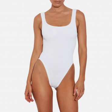 Hunza G Square Neck Stretch-Seersucker Swimsuit