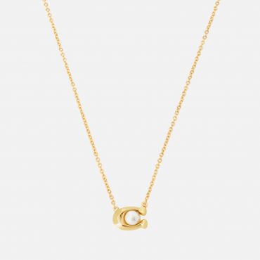 Coach Pearl Signature Gold-Tone Pendant Necklace