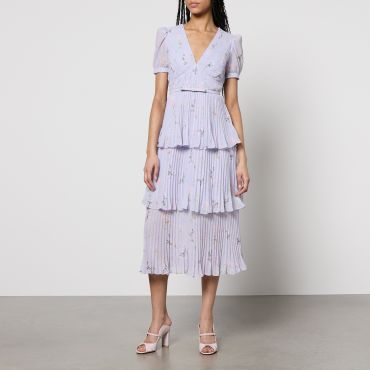 Self-Portrait Tiered Floral Chiffon Midi Dress - US 4/UK 8