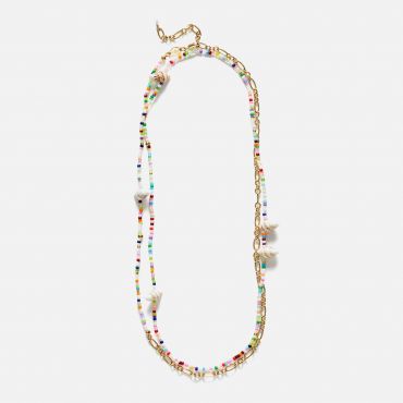 Anni Lu Fiesta 18K Gold Plated, Shell and Bead Belly Chain and Necklace