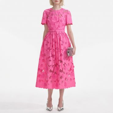 Self-Portrait Cotton-Blend Lace Midi Dress - UK 6