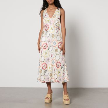 Kitri Claire Vintage Plates Satin Slip Dress - UK 12