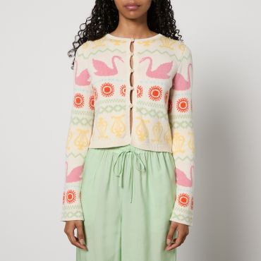 Kitri Carmel Fairisle Intarsia-Knit Cotton-Blend Cardigan - XS