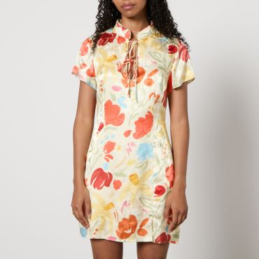 Kitri Gretchen Floral-Print Satin-Jacquard Mini Dress - UK 14