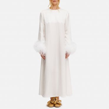 Sleeper Suzi Feather-Trimmed Satin Midi Dress
