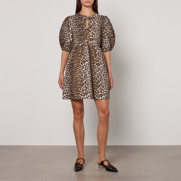 Ganni Leopard-Print Organic Cotton Mini Dress - EU 40/UK 12