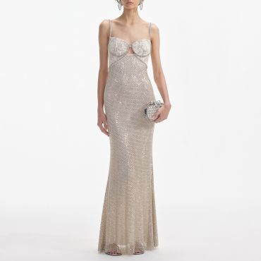 Self-Portrait Rhinestone Mesh Maxi Dress - UK 12