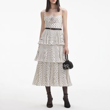 Self-Portrait Polka Dot Chiffon Midi Dress - UK 12