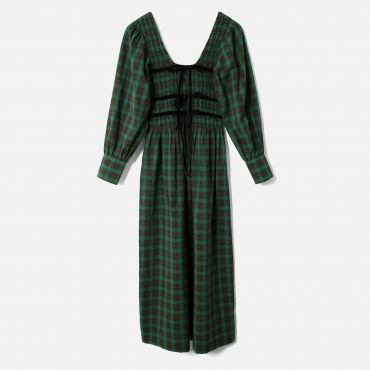 Damson Madder Elle Checked Cotton Midi Dress - UK 6
