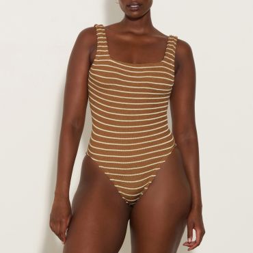 Hunza G Square Neck Stretch-Seersucker Swimsuit