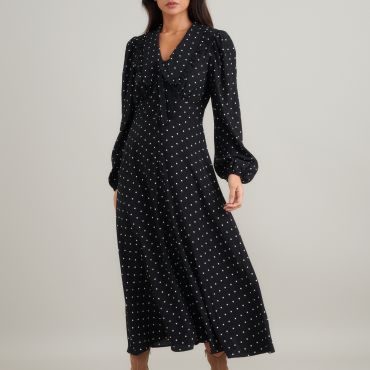 Nobody's Child Otillie Polka Dot Crepe Midi Dress - UK 8