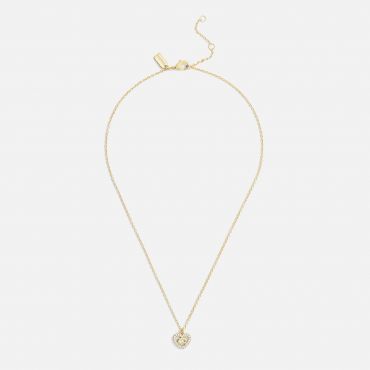 Coach Signature C Pavé Gold-Toned Heart Pendant Necklace