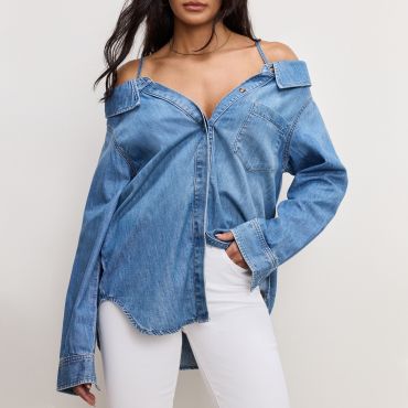 Good American Denim Off-The-Shoulder Shirt - XL