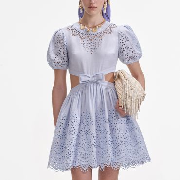 Self-Portrait Broderie Cutout Poplin Mini Dress - UK 12
