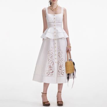 Self-Portrait Broderie Tiered Poplin Midi Dress - UK 12
