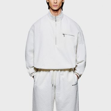 MKI MIYUKI ZOKU Seersucker Quarter-Zip Jacket - L