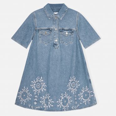 Ganni Broderie Anglaise Denim Mini Dress - EU 38/UK 10