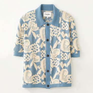 Corridor Floral Pima Cotton-Jacquard Knit Shirt - M