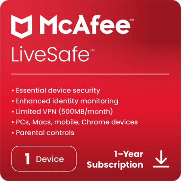 McAfee LiveSafe - 1 Urządzeńie - Subskrypcja Roczna