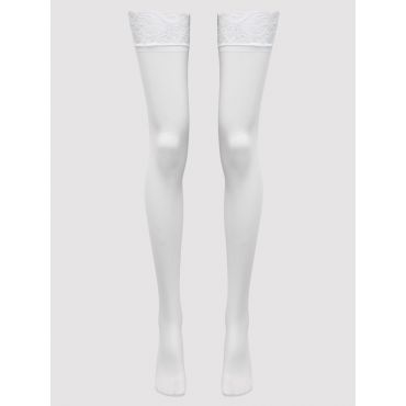 Lovehoney Plus Size Sheer Lace Top Thigh-High Stockingsn, White - One Size Queen - Amorana
