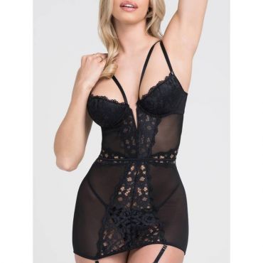 Lovehoney-Lingerie Parisienne Lace Plunge Negligee & String, L - Amorana