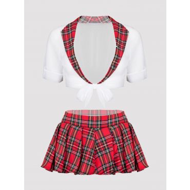 Lovehoney Fantasy Red Tartan Skirt Set, Red - One Size - Amorana