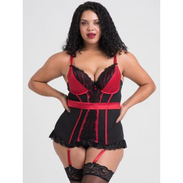 Lovehoney Empress Red Satin and Lace Basque Set, XL/2XL - Amorana
