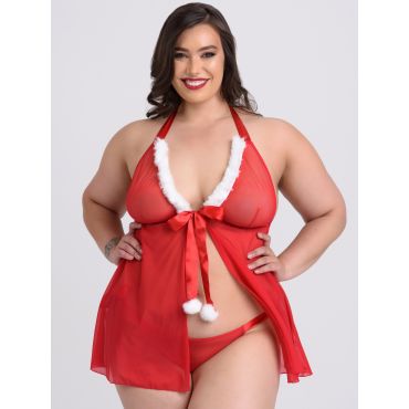 Lovehoney-Fantasy Christmas Pom Baby doll & String, Plus Size - Amorana