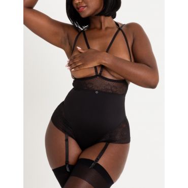 Lovehoney Hourglass Black Smoothing Open-Cup Crotchless Body, M - Amorana